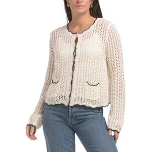 GEMMA+ JANE Ivory/Black Scallop Edge Open Stitch Cardigan